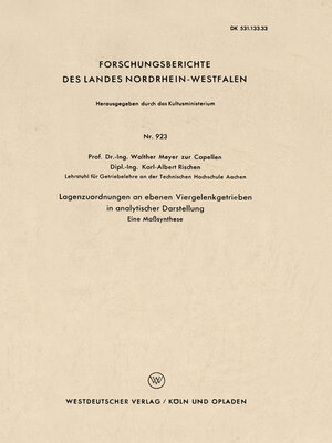 cover image of Lagenzuordnungen an ebenen Viergelenkgetrieben in analytischer Darstellung